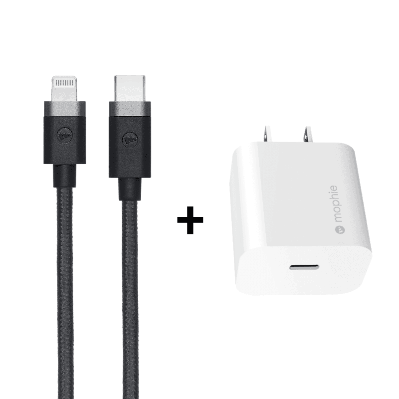 Bộ combo cáp sạc Mophie 20W Type C to lightning màu trắng