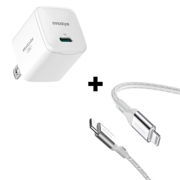 Bộ combo sạc cáp Innostyle 20W PowerFlex Type C to Lightning màu đen