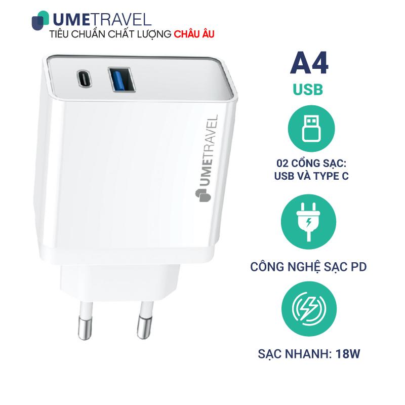 Củ sạc Dual USB 18W - PD 18W UmeTravel A4