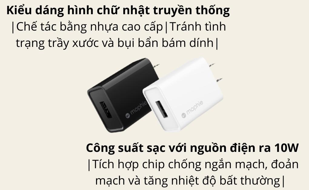 Bộ Combo sạc cáp Mophie 10W Lightning-Màu đen