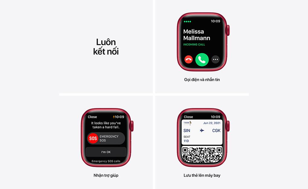 Apple Watch Series 7 45mm (GPS) Viền nhôm - Dây cao su Chính Hãng (VN/A)-Màu đỏ