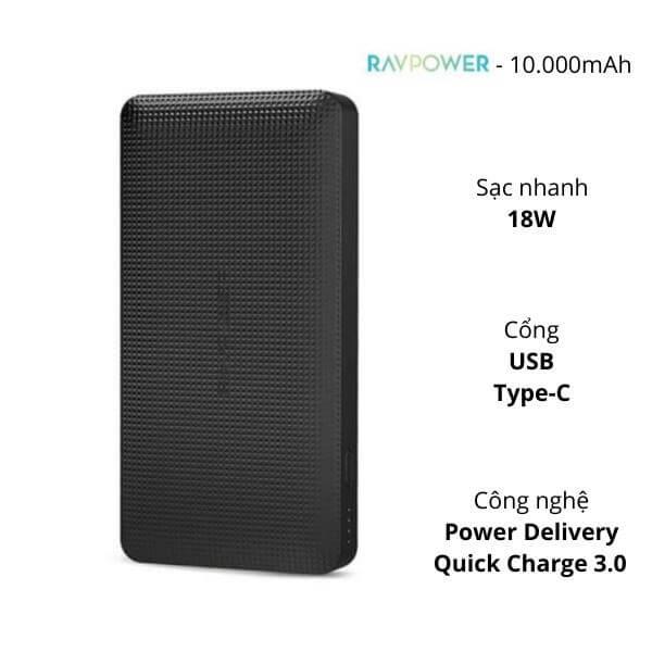 Pin sạc dự phòng RAVPower 10000mAh PD 18W QC 3.0 (