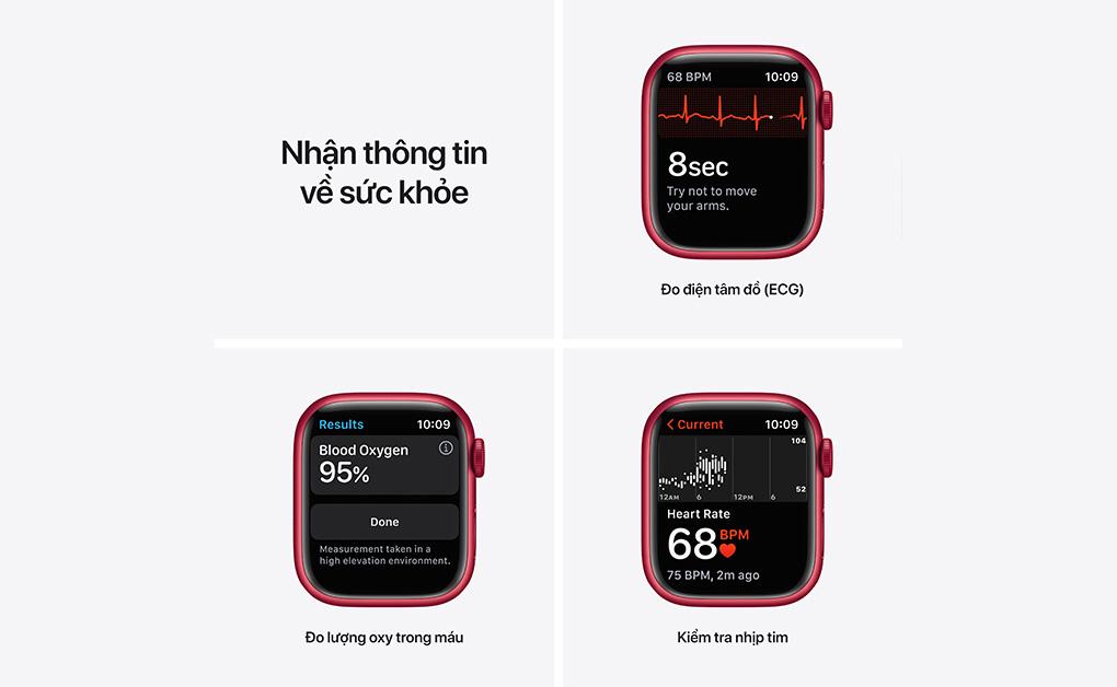 Apple Watch Series 7 45mm (GPS) Viền nhôm - Dây cao su Chính Hãng (VN/A)-Màu đỏ