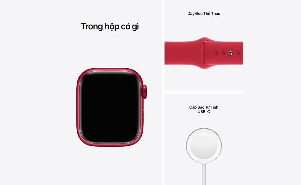 Apple Watch Series 7 45mm (GPS) Viền nhôm - Dây cao su Chính Hãng (VN/A)-Màu đỏ