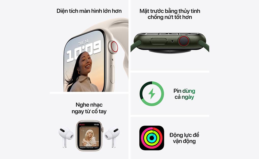 Apple Watch Series 7 45mm (GPS) Viền nhôm - Dây cao su Chính Hãng (VN/A)-Màu đỏ