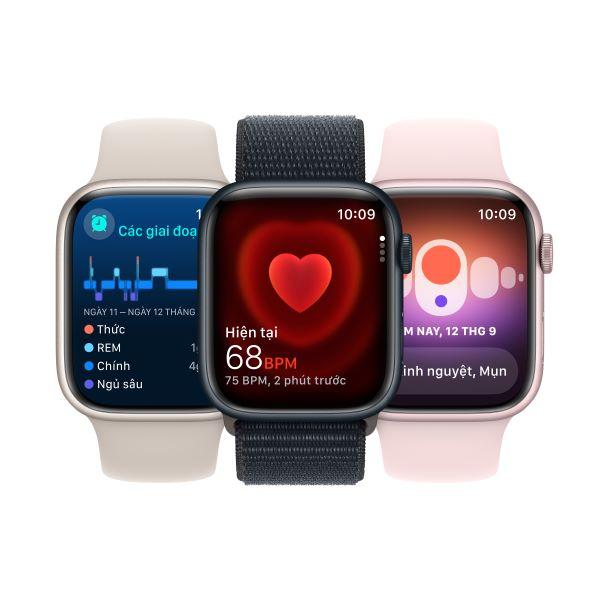 Apple Watch Series 9 45mm (LTE) Viền thép không gỉ - Dây cao su size S/M