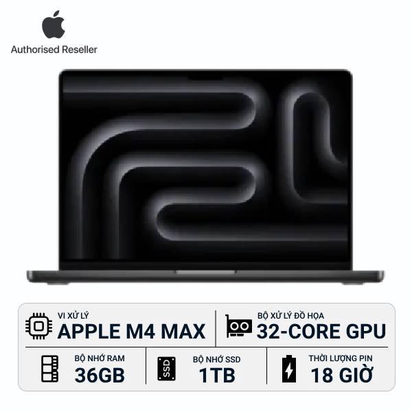 MacBook Pro 2024 14-inch M4 Max 14‑Core CPU | 32‑Core GPU 36GB/1TB Chính Hãng