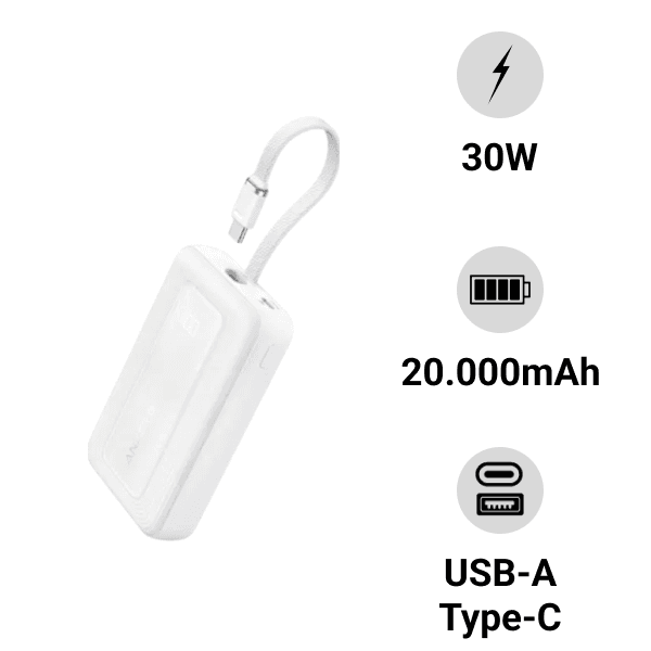 Pin sạc dự phòng Anker Zolo 1A1C 30W 20.000mAh (Build-in USB-C) A1689