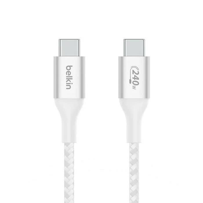 Cáp USB Type C - C PD3.1, 1 mét, vỏ dù, công suất 240W with Dual E-Marker màu trắng Belkin