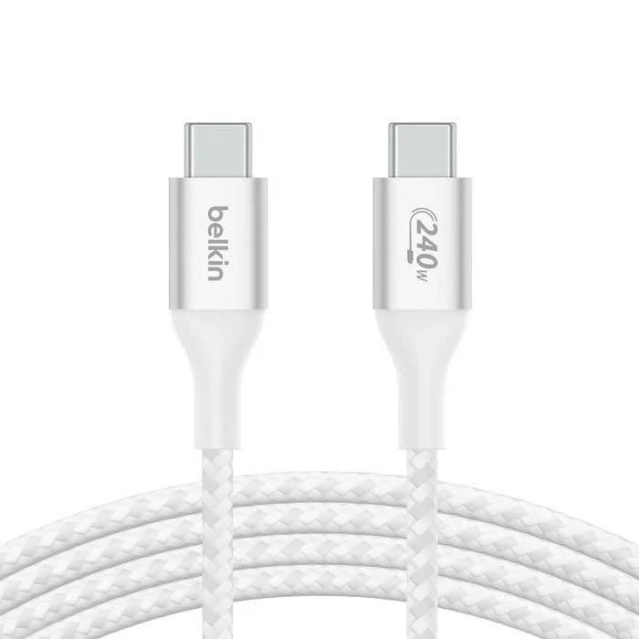 Cáp USB Type C - C PD3.1, 1 mét, vỏ dù, công suất 240W with Dual E-Marker màu trắng Belkin
