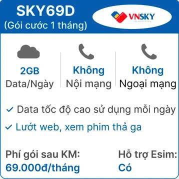 Sim VNSKY Data 4G SKY69D