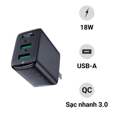Củ sạc ACEFAST 2 cổng QC18W (USB-A+USB-A) (US) A35
