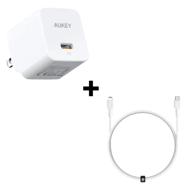 Bộ Combo cáp sạc Aukey 30W Type-C to Lightning màu trắng