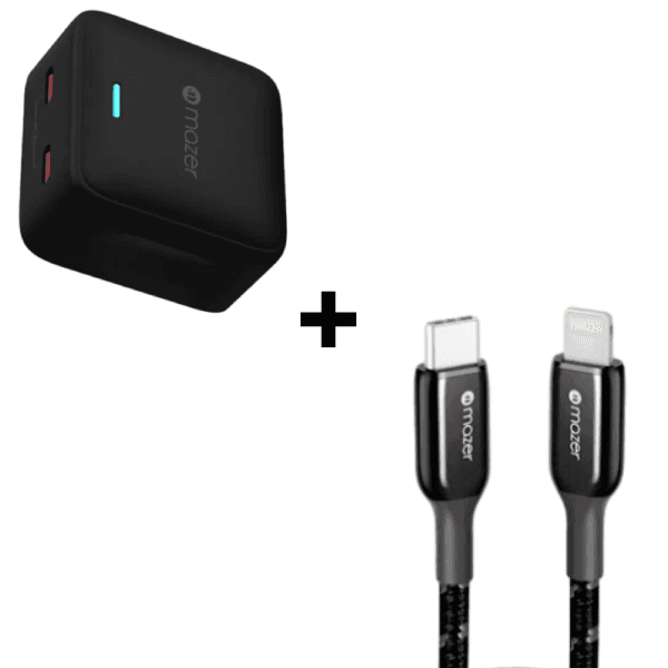 Bộ Combo cáp sạc Mazer 35W USB-C to Lightning màu đen