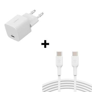 Bộ Combo cáp sạc Belkin 25W Type-C-C màu trắng (chân tròn mới)