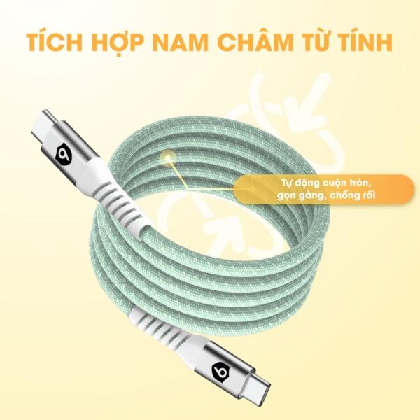 Cáp sạc từ tính tự cuộn 9FIT USB-C to USB-C 1M