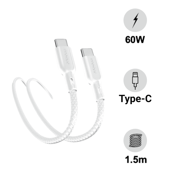 Cáp sạc Innostyle PowerNova USB-C to USB-C 1.5m 60W (ICC150WHT)