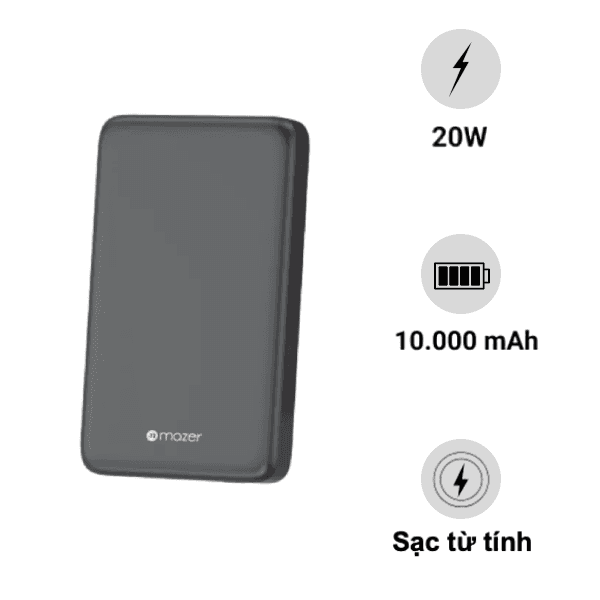 Pin sạc dự phòng không dây Mazer MagAir 10.000mAh Qi2 PD20W