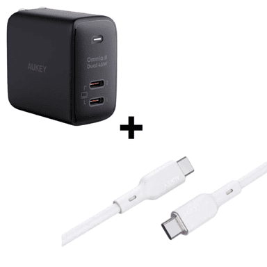 Bộ Combo cáp sạc Aukey 45W Type-C to Type-C (Củ đen - Cáp trắng)