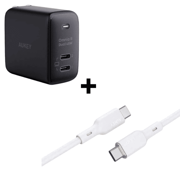Bộ Combo cáp sạc Aukey 45W Type-C to Type-C (Củ đen - Cáp trắng)