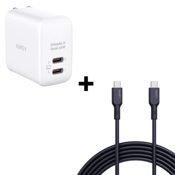 Bộ Combo cáp sạc Aukey 45W Type-C to Type-C (Củ trắng - Cáp đen)