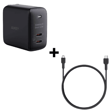 Bộ Combo cáp sạc Aukey 45W Type-C to Lightning màu đen