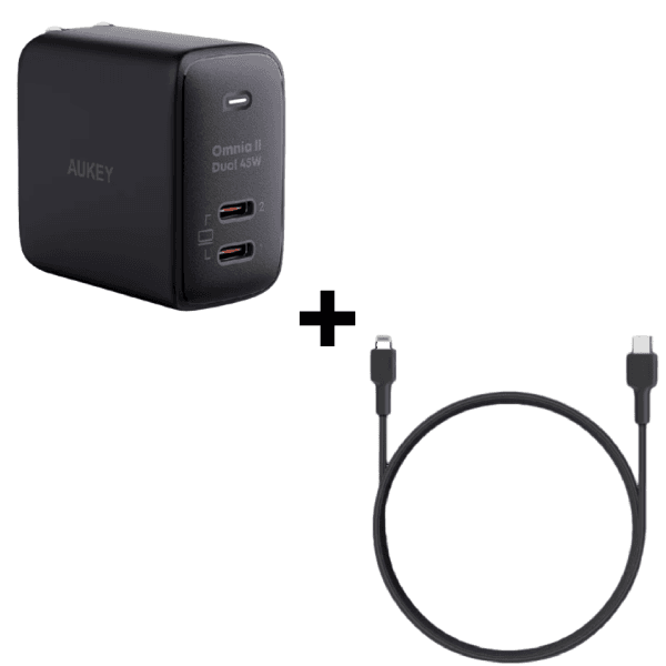 Bộ Combo cáp sạc Aukey 45W Type-C to Lightning màu đen