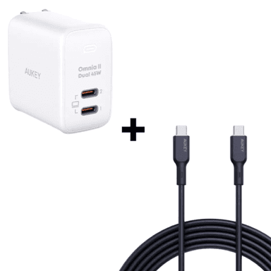 Bộ Combo cáp sạc Aukey 45W Type-C to Lightning (Củ trắng - Cáp đen)