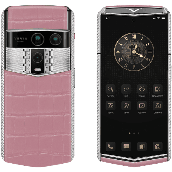 Vertu Agent Q Alligator Silver Full Diamond Collector’s Edition Sakura Pink Alli 1TB