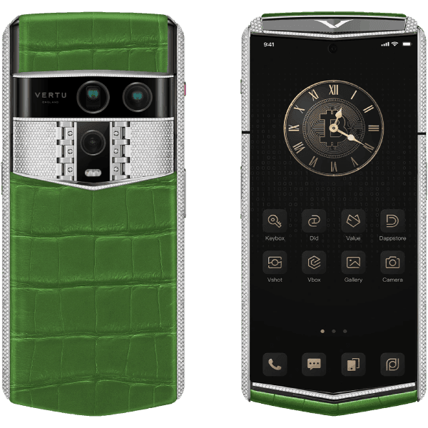 Vertu Agent Q Alligator Silver Full Diamond Collector’s Edition Bamboo Green Alli 1TB