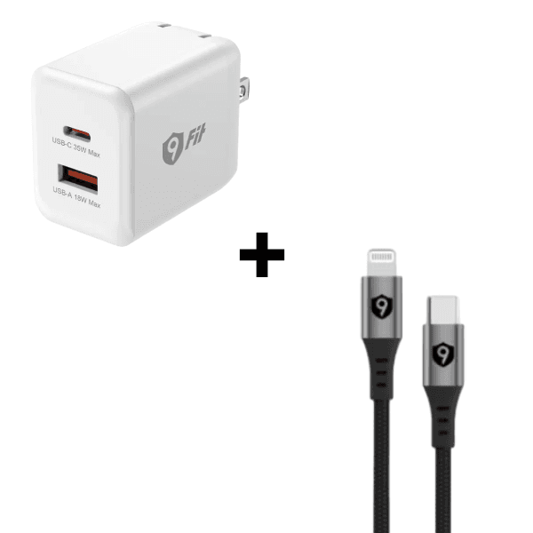Bộ Combo cáp sạc 9Fit 35W Type-C to Lightning (Củ trắng - Cáp đen)