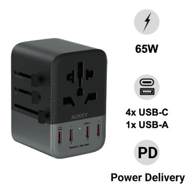 Củ sạc du lịch Aukey 65W GaN PA-TA08A