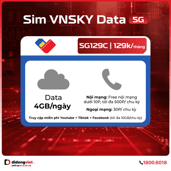 Sim VNSKY Data 5G 5G129C