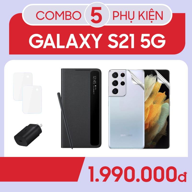 Bộ Combo phụ kiện sạc 25w, Clear view Cover with Spen Samsung Galaxy S21 Ultra -Combo