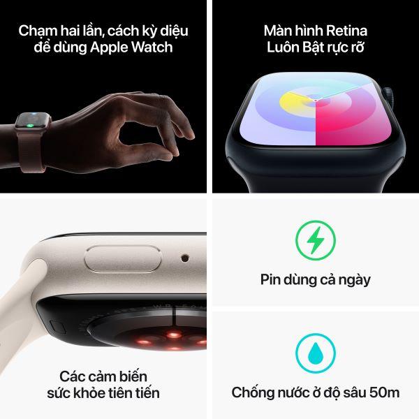 Apple Watch Series 9 45mm (LTE) Viền thép không gỉ - Dây cao su size M/L