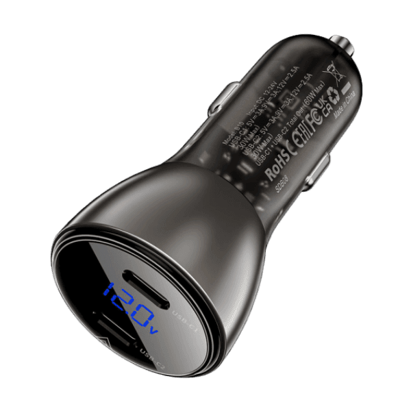 Sạc ô tô 60W (USB-C + USB-C) tích hợp màn hình Digital Acefast B10