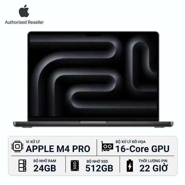 MacBook Pro 2024 14-inch M4 Pro 12‑Core CPU | 16‑Core GPU 24GB/512GB Chính Hãng