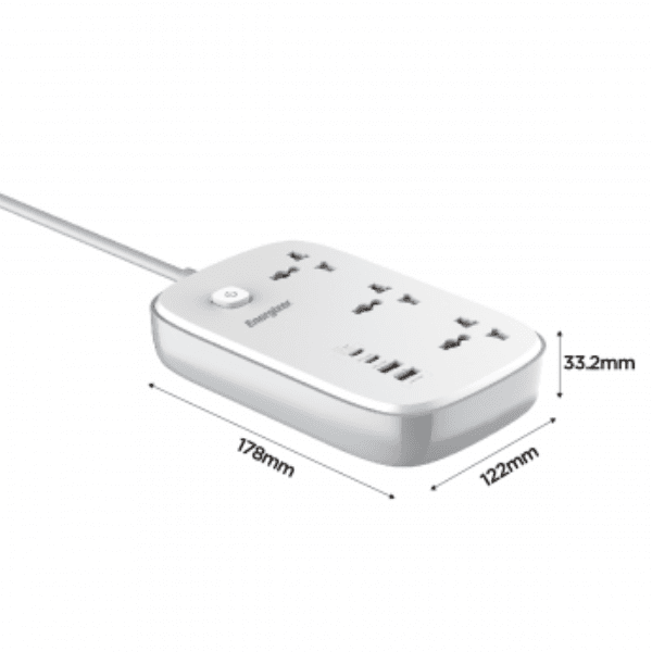 Ổ điện đa năng Energizer 3AC kèm 2USB-A / 2 USB-C sạc nhanh PD 65W EPB3250W00EUWE