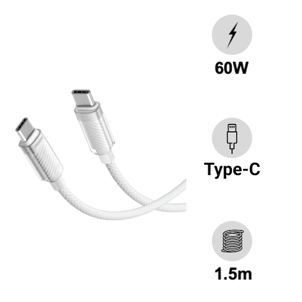 Cáp sạc Innostyle CrystalShine USB-C to USB-C 1.5m (SCC150WHT)