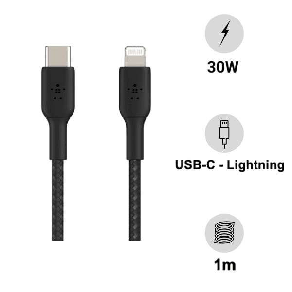 Cáp sạc Type-C to Lightning 1m vỏ dù 30W Belkin