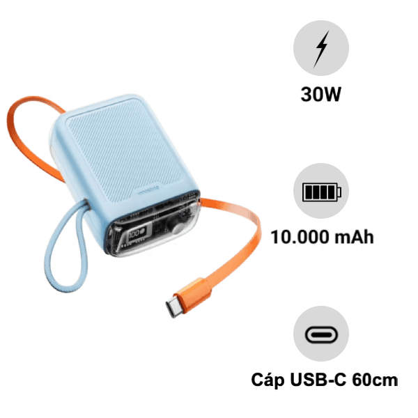 Pin sạc dự phòng Innostyle TransMini FlexCharge 30W kèm cáp USB-C 60cm 10.000mAh