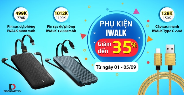 Mừng Quốc Khánh, mua phụ kiện iWALK giảm giá đến 35% tại Di Động Việt