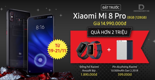 Đặt hàng Xiaomi Mi 8 Pro chính hãng, rinh quà hơn 2 triệu