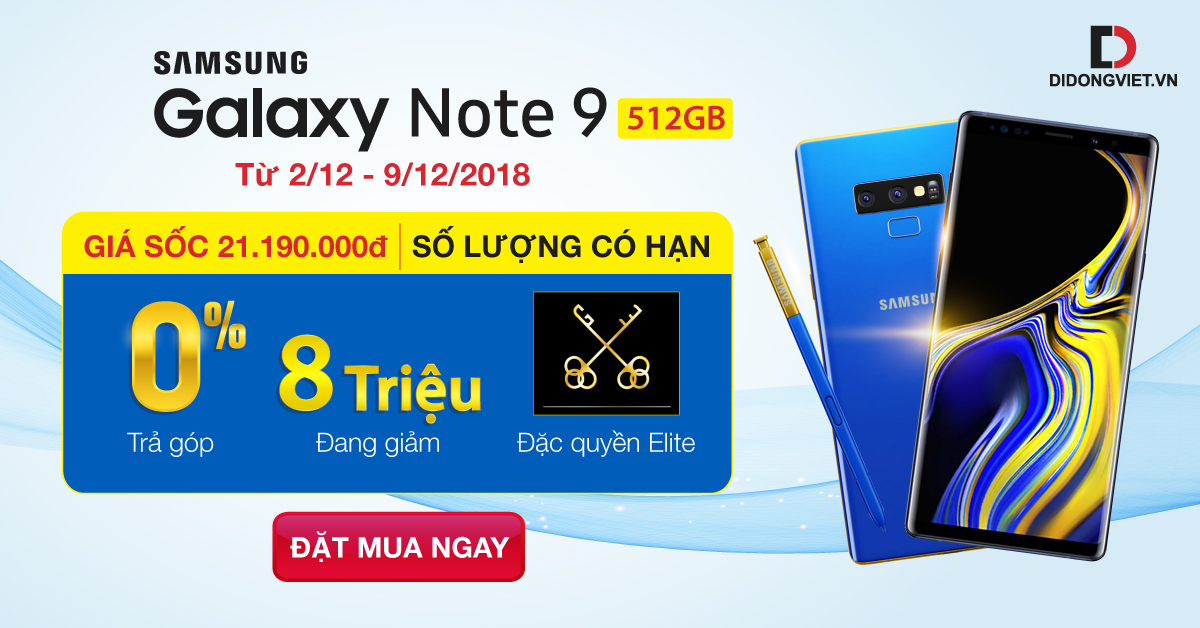 Samsung Galaxy Note 9 512GB chính hãng chỉ 21 triệu đồng, RẺ HƠN Note 9 128GB
