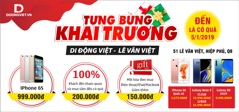 Khai trương chi nhánh Di Động Việt thứ 11 – iPhone 6S giá 999k, 100% mua sắm có quà