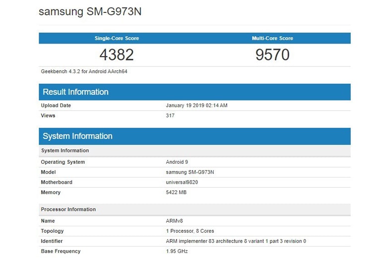 Cấu hình Galaxy S10 dùng chip Exynos 9820 và RAM 6GB