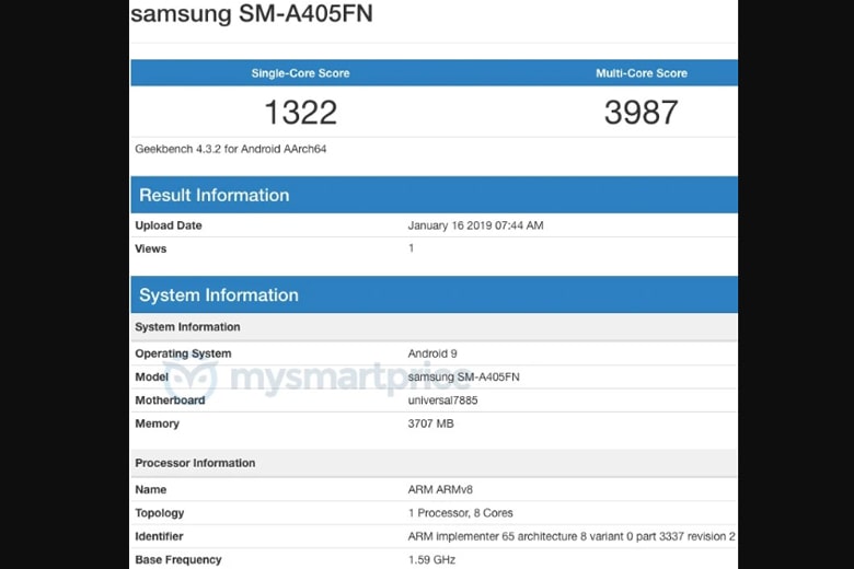 Galaxy A40 chạy chip Exynos 7885, RAM 4GB lộ diện trên Geekbench