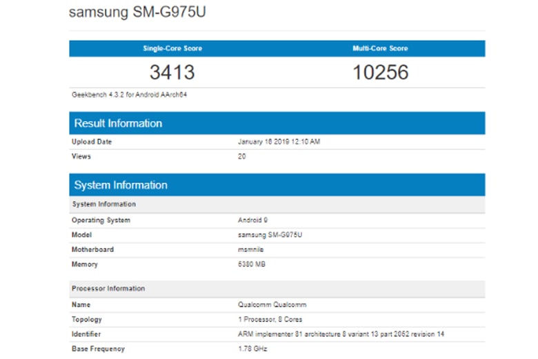 Galaxy S10 Plus đạt điểm số 3413 và 10256 ấn tượng trên Geekbench