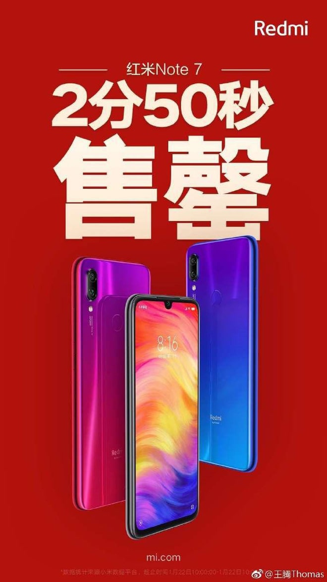 Chỉ trong 2 phút 50 giây, Redmi Note 7 được bán hết sạch 