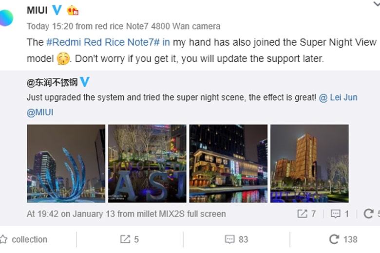 Redmi Note 7 sẽ cập nhật chế độ chụp đêm Super Night View mode